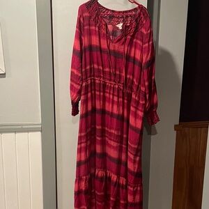 Terra & Sky Red Plaid Long Sleeve Dress with gathered sleeves size 2X